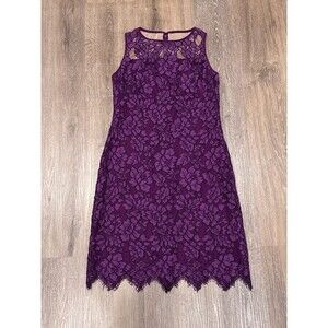 Lauren Ralph Lauren Dress Womens 4 Purple Floral Lace Cocktail Party Sheath